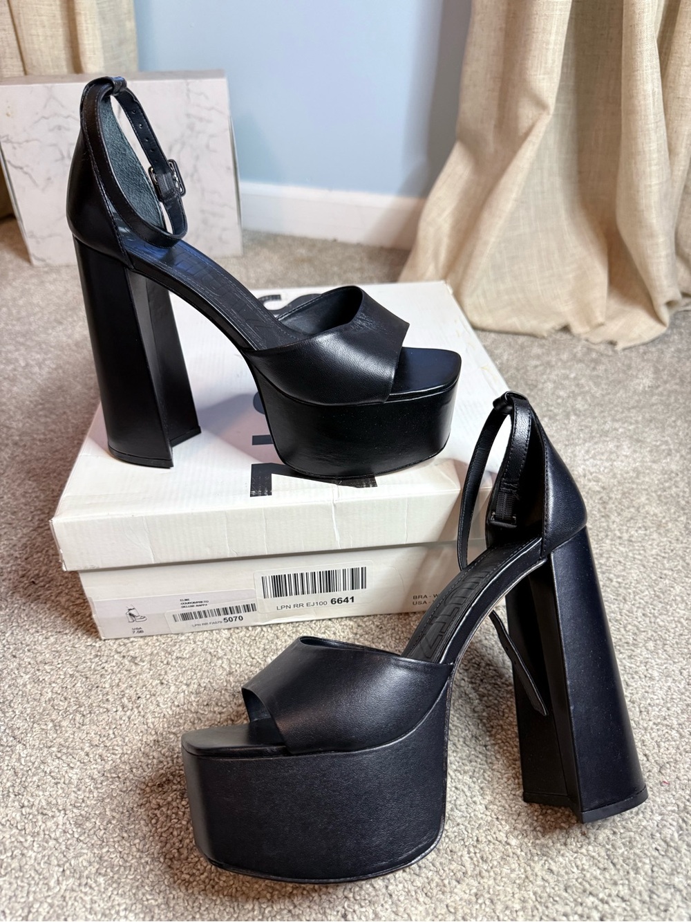 SCHUTZ Platform Ankle-Strap High Heels in Black